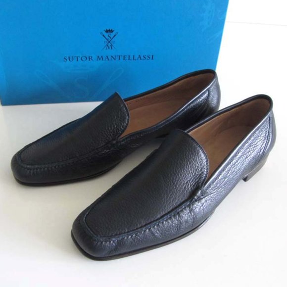 SUTOR MANTELLASSI black leather LOAFERS SLIP-ONS shoes 10.5 made in Italy sm-m-51028-ocs16-vit-grig-2.  main image 4